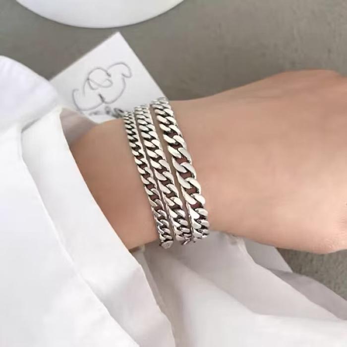 GELANG RANTAI TITANIUM PRIA MODEL RANTAI GEPENG TERLARIS cod - 5mm, 16cm