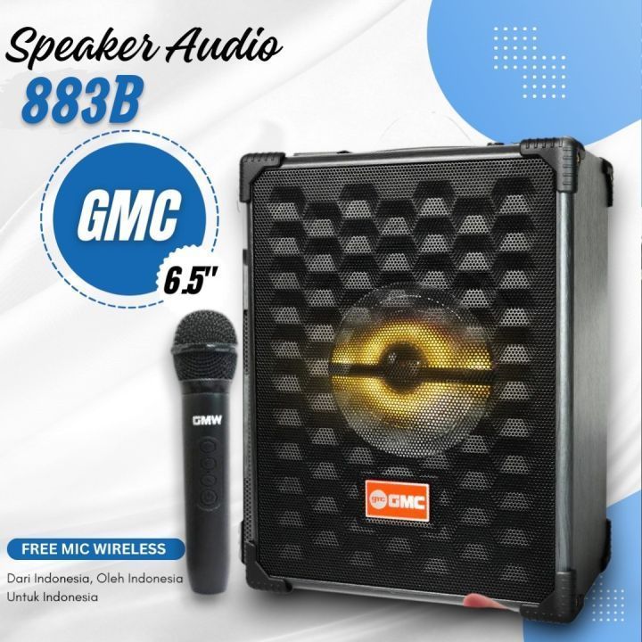 SPEAKER PORTABLE GMC 883B 6.5INCI BONUS MIC WIRELESS - GARANSI 1 TAHUN
