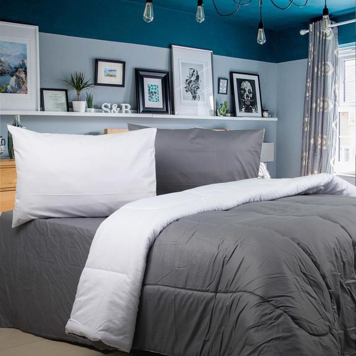 [HARMONY STAR] Sierra Bedcover dan Sprei 120x200x20 Polos abu x putih