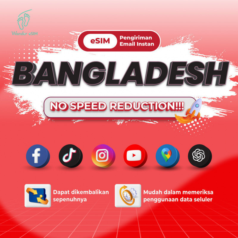 Wander Bangladesh esim Roaming 5G Data | 3-20GB 3-30Hari | Instant Email Delivery | High Speed Trave