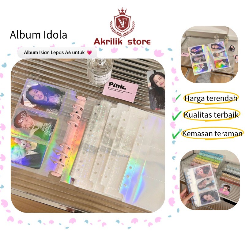 10PCS Map Folio Isi Ulang A6 6-Lubang Lembaran Lepas, Berbahan Lembaran Laser, Untuk Penyimpanan Kar