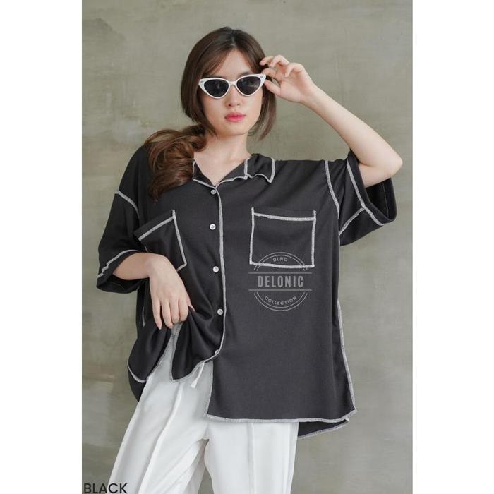 Wileen Kemeja Oversized Knit V-Neck Shirt - Atasan Baju Tshirt Rajut Vneck T-shirt Wanita Fashion Ou