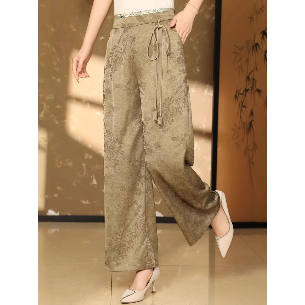 Celana wanita berkualitas tinggi Celana Lebar  Cina Baru Jacquard Satin Celana Lurus Celana Longgar
