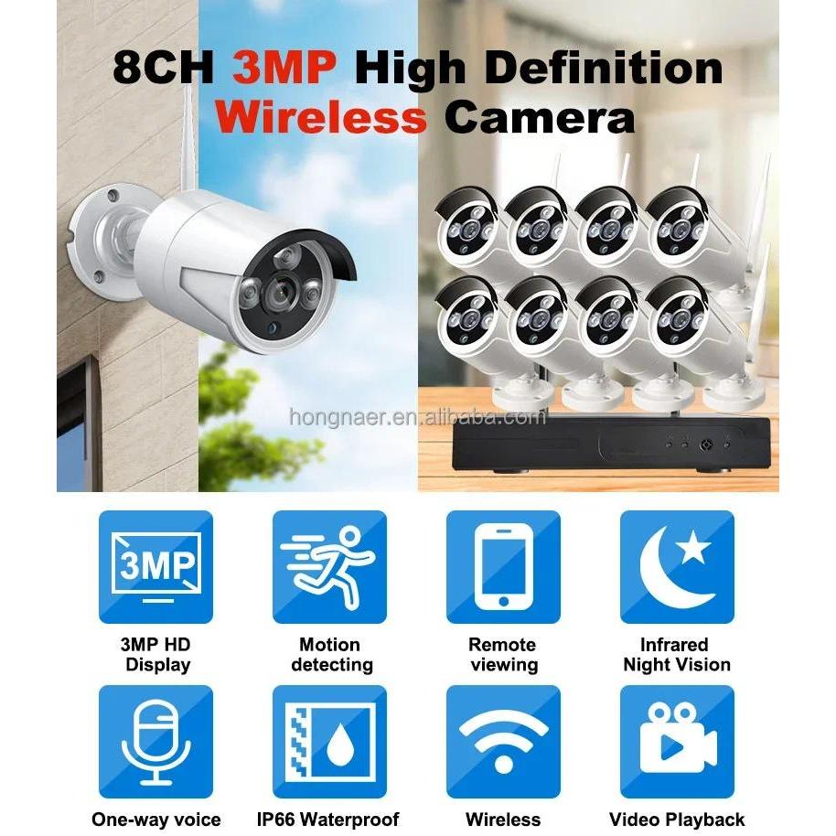 Hongnaer Outdoor 5MP 8 Channel Video Home IP Security NVR CCTV Camera Set Kit Eseecloud System WiFi 