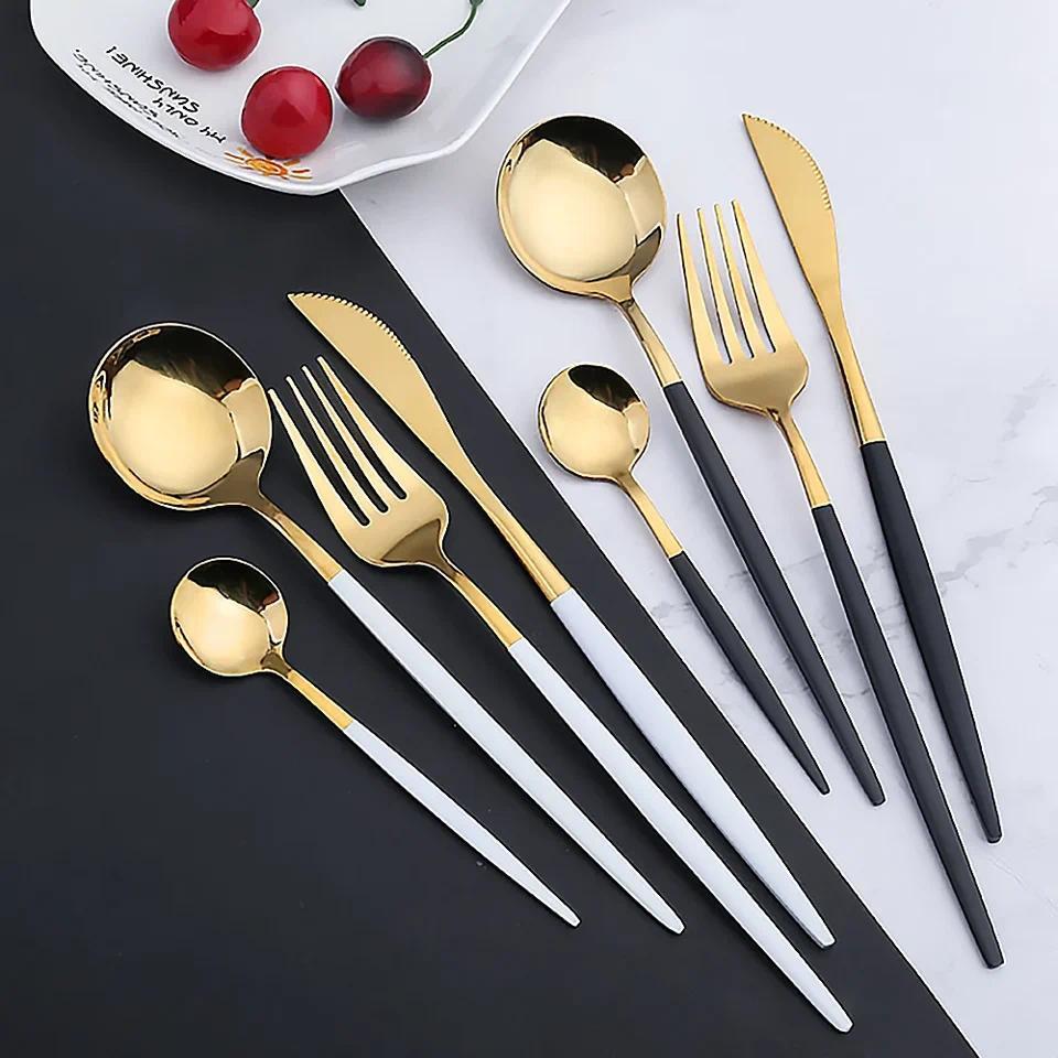 30-Piece Luxury Golden Flatware Set, Stainless Steel Cutlery Includes Dinner Spoons,Dinner Forks, Sa