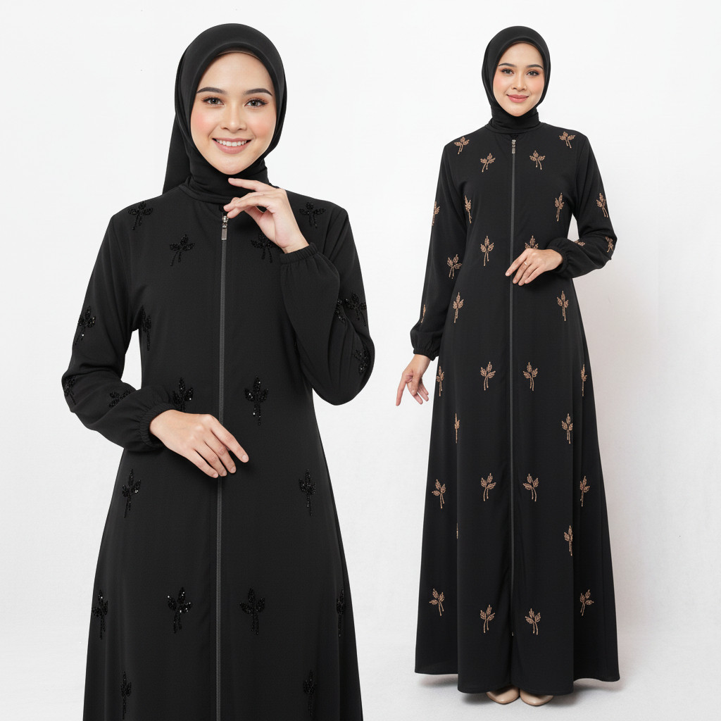 Gamis Abaya Turki Mewah Remaja Dewasa Warna Hitam Jetblack Motif Payet Elegan Dress Gamis Lebaran Ou