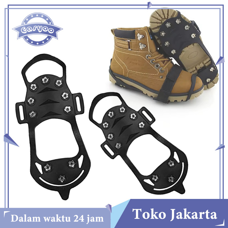 2pcs Alas Sepatu Paku Anti Slip Alas Sepatu Mendaki 10 Gigi Cover Sepatu Salju Untuk Berjalan Di Sal