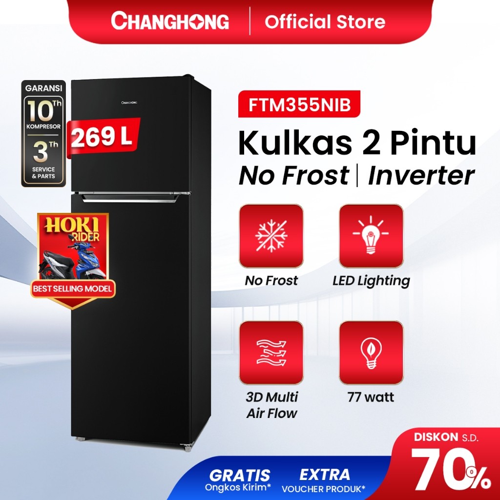 KM [BIG CAPACITY] Changhong Kulkas 2 Pintu  (Refrigerator) kulkas Inverter No Frost tanpa Bunga Es L