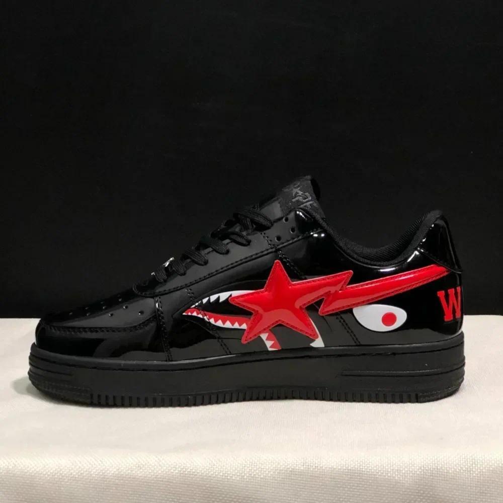 A BATHING APE Men All Black Shark BAPESTA Casual Plarfom Shoes Unisex Women Slip-Resistant Outdoor S