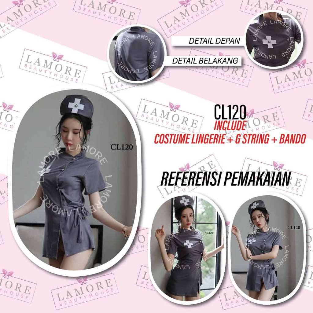 Costume Nurse Mini Dress Abu-Abu Premium Lingerie CL120