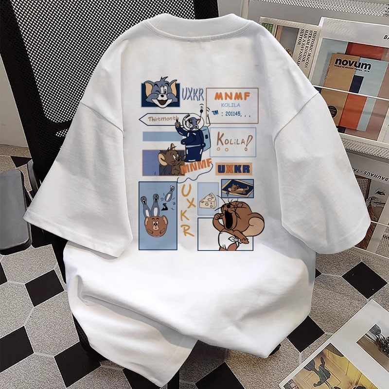 Cetakan Kartun Korea Santai baju atasan wanita terbaru kaos pria oversize couple