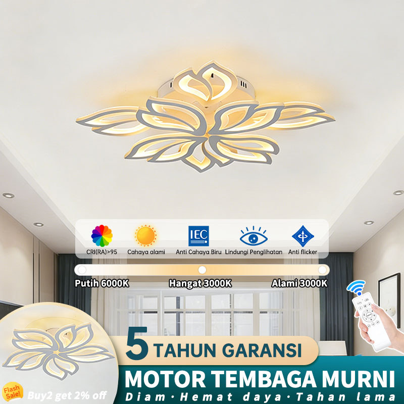 Lampu Plafon Remot 3 Warna Led 3/5/8 Kepala Modern Dan Sederhana Kamar Tidur Ruang Tamu Balkon Lampu