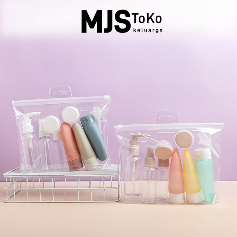 MJS toko Botol Travel Set 10 Buah Aksesori Perjalanan Kuat Tahan Bocor Mudah Dibawa Cocok Skincare M