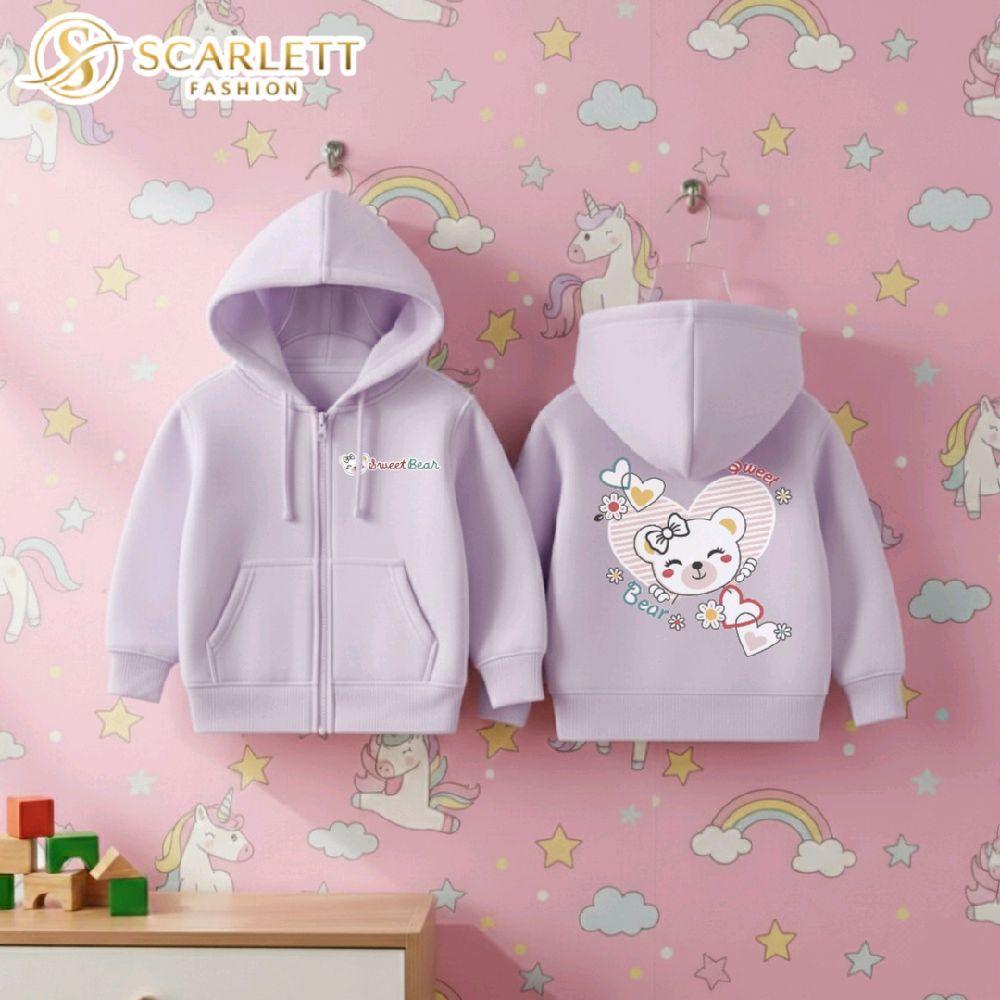 Scarlett Fashion Jaket Ritsleting Anak Perempuan Usia 1-16 Tahun Motif Sablon Bahan Fleece Premium N