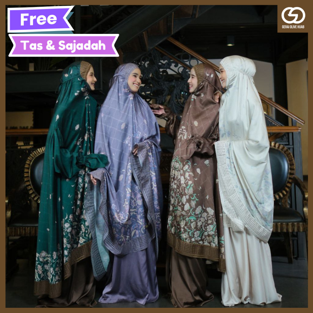 Mukena Kazami Telekung Ainun Printing FREE Tas Sajadah Motif Armani Silk Printing Mewah Lebaran