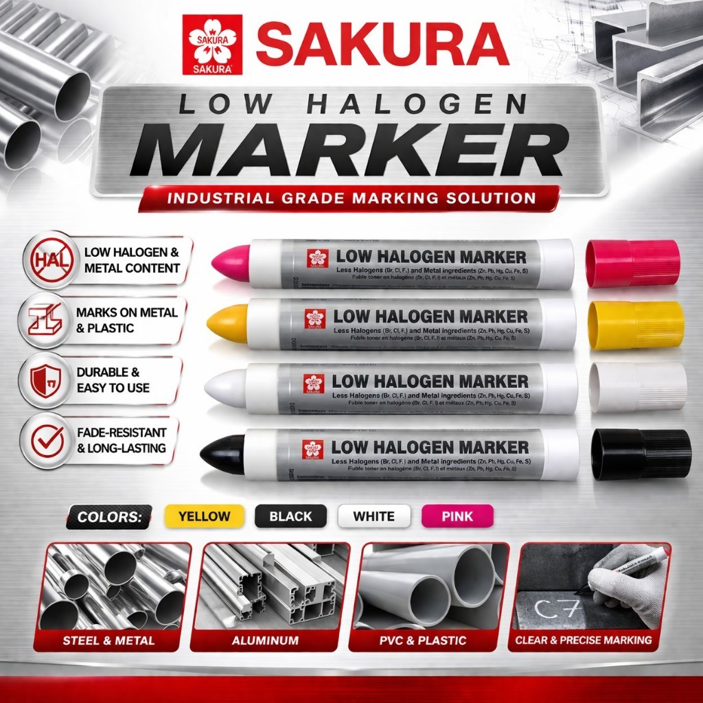 SAKURA Low Halogen Solid Marker Tandai Stainless Steel Spidol Permanen 3 Warna Kuning Merah Hitam Bl