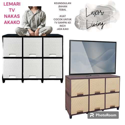Lemari Plastik Akako BIlpin Rollup Pintu Sliding 6 pintu Susun 2 Rak TV Akako | DA5