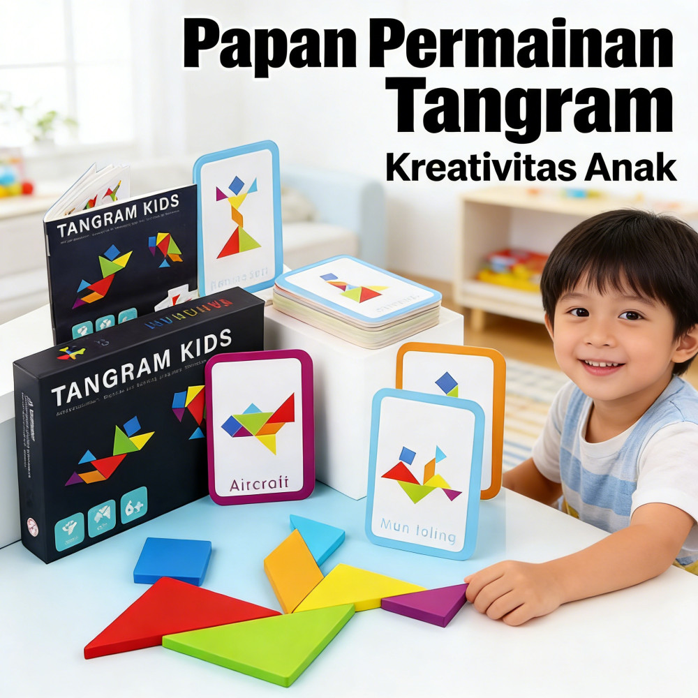 Permainan Meningkatkan Puzzle Geometri Tangram Kognitif Kayu Edukatif Matematika