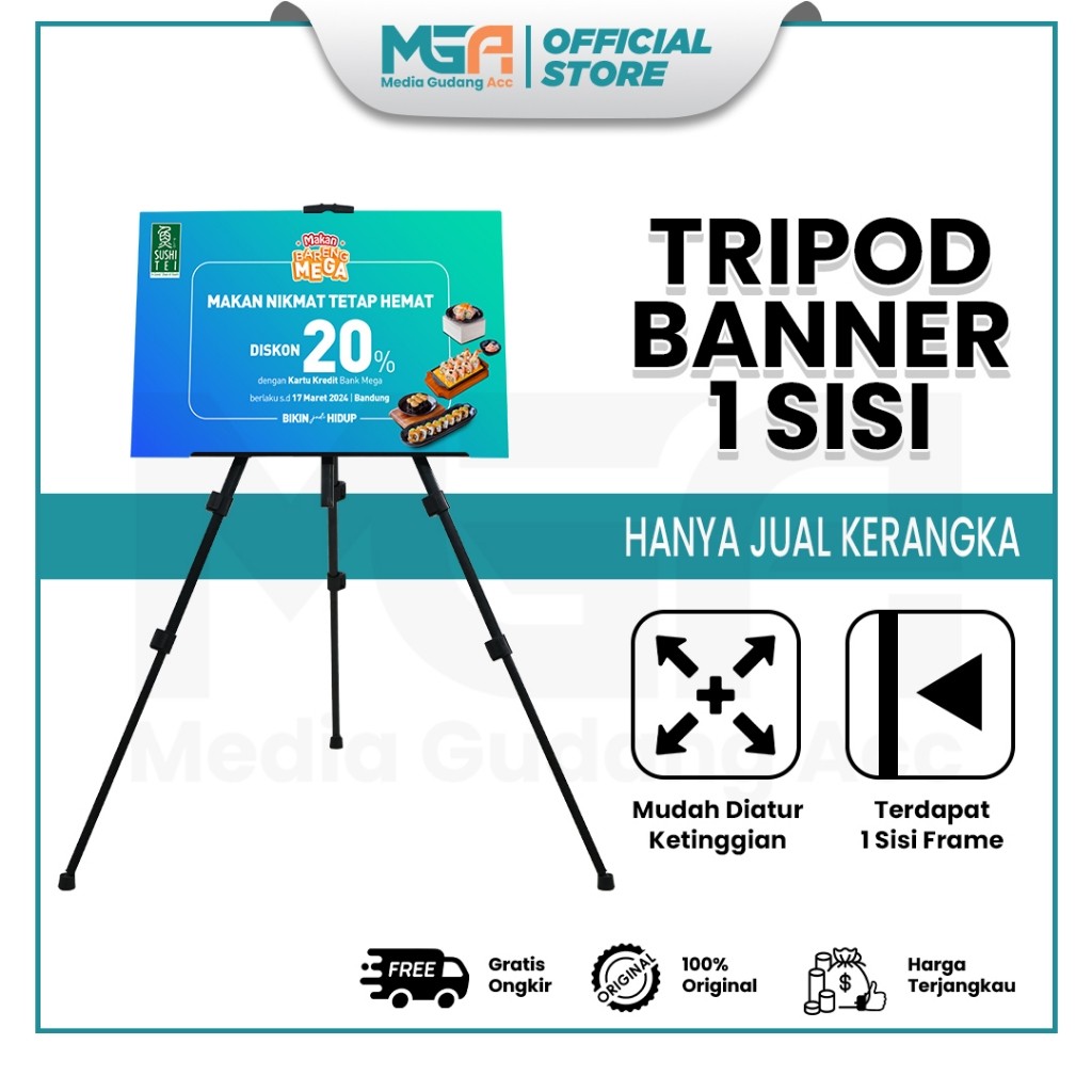 Tripod Banner 1 Sisi / Stand Frame / Banner Stand / Stand Foto Wedding / Standing Frame Lukis / Stan