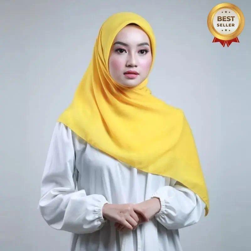 Hijab Segi Empat Bella Square Polos Premium Kuning Golkar Kerudung Polycotton Lembut Nyaman Muslim j