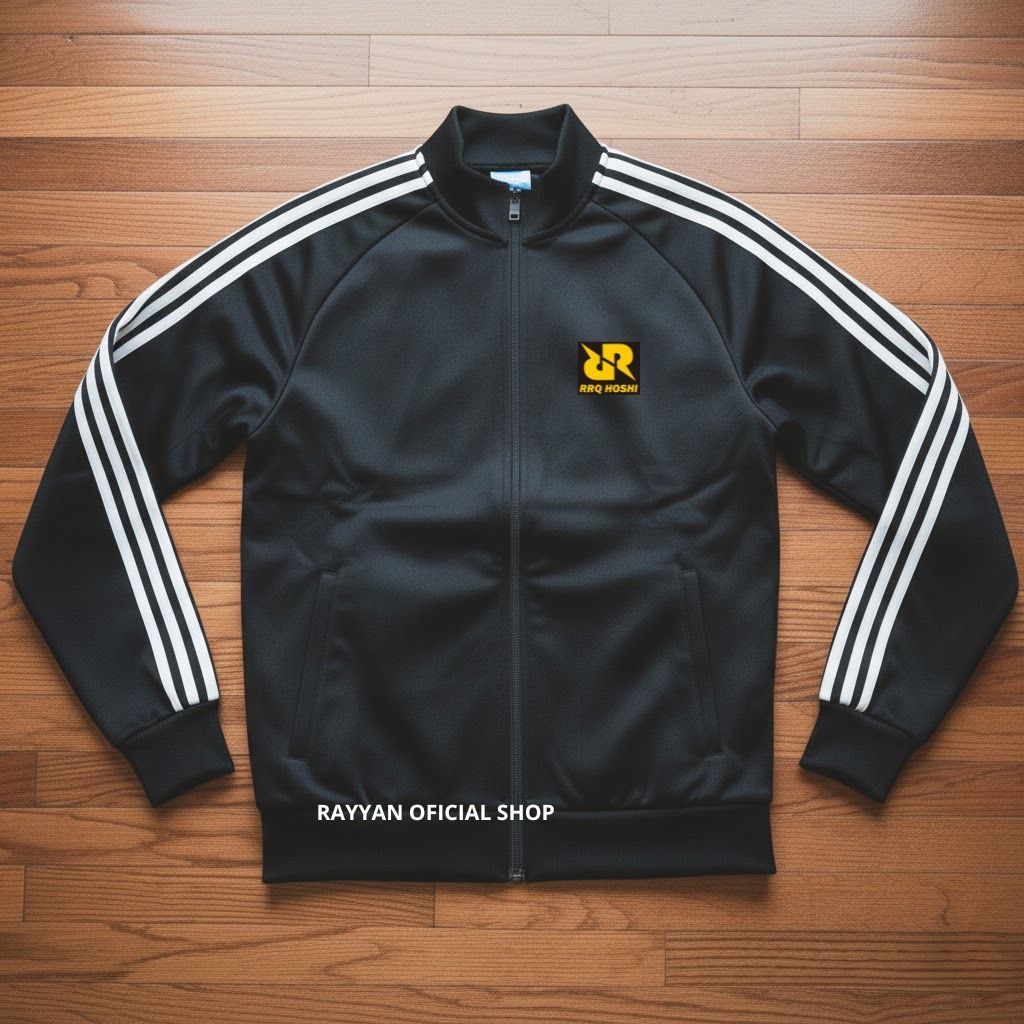 Rayyan Oficial Shop - RRq Hoshi Tracktop Jacket EAsport Outdoor Motif List Tangan Putih Warna Hitam 