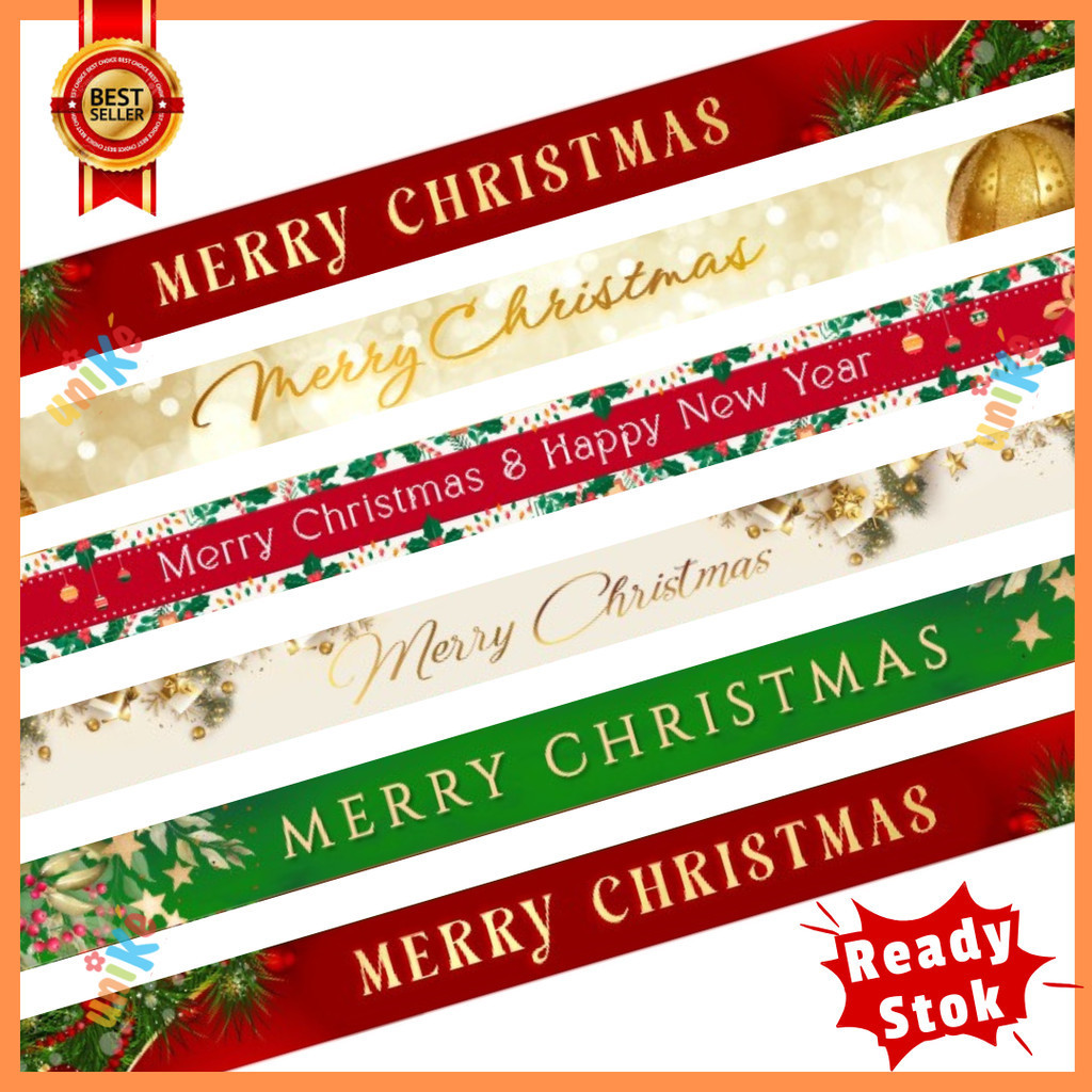 7 Pcs - Paper Belt Selempang Parcel Natal MERRY CHRISTMAS 47 x 4 cm / PAPER BELT Box Hampers Bingkis