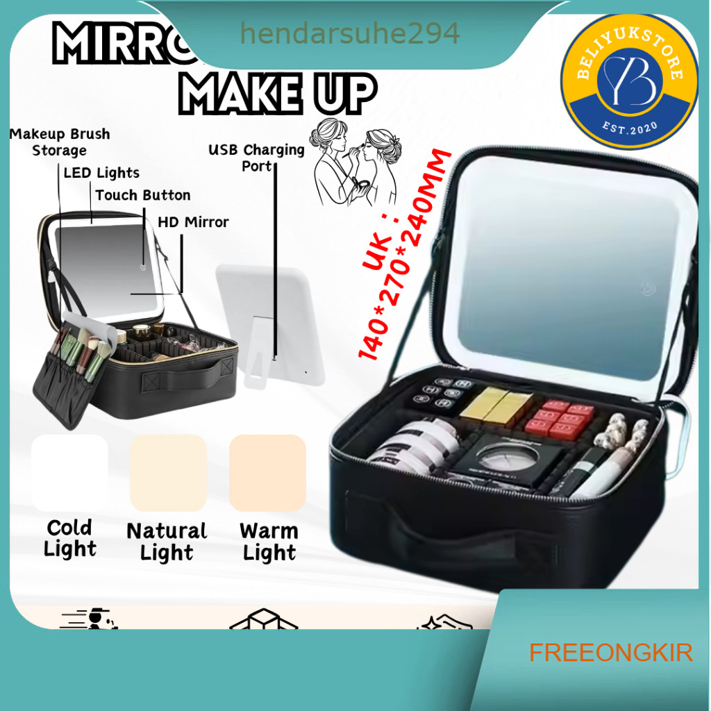 Mirror Makeup Pouch / Tas Make Up Kosmetik Lampu LED / Tas LED Makeup Artist / Tas Kosmetik LED Kapa