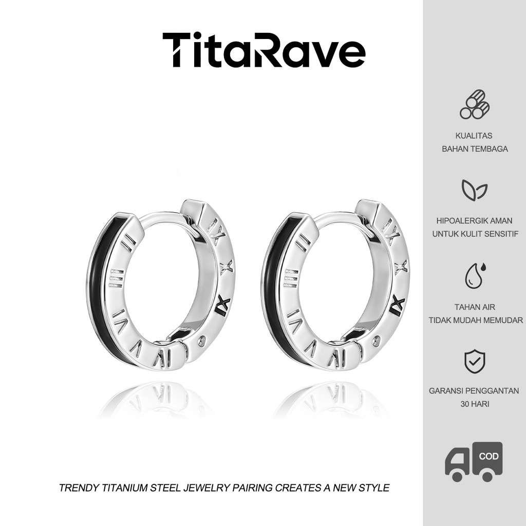 TitaRave Anting Perak Pria Gaya Tren Unik Desain Digital Romawi Kecil Bulat Anting Telinga Wanita