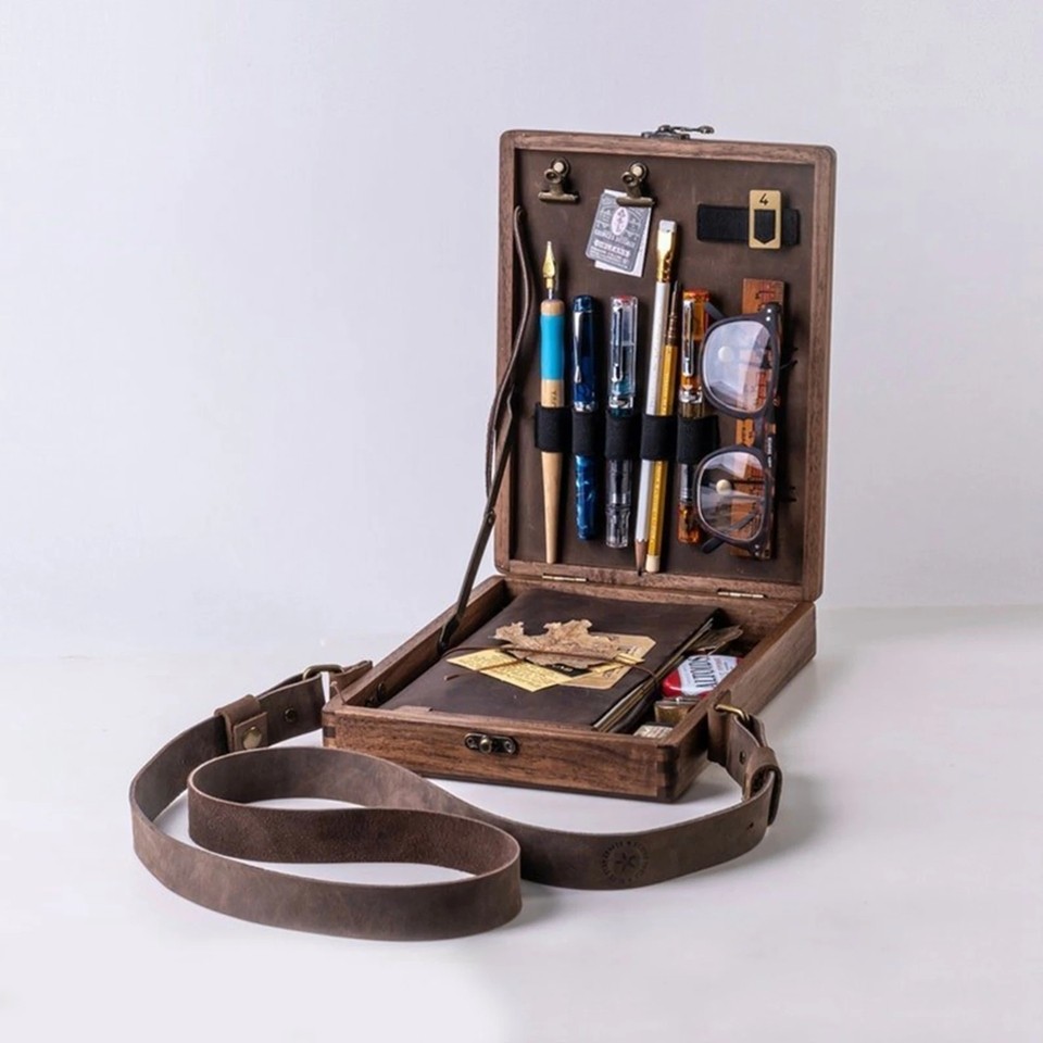 Retro Nostalgic Writers Wood Box Bags Women's Wood Messenger Bags Outdoor Sketch Bags Tool Storage w