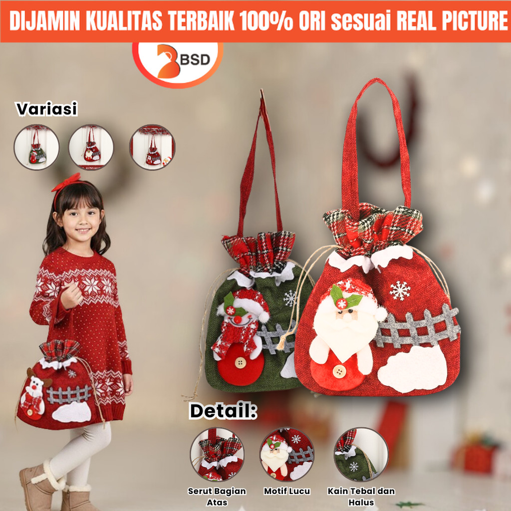 Kantong Kado Tas Serut Snack Christmas Anak Hadiah Santa Hampers Souvenir  Natal