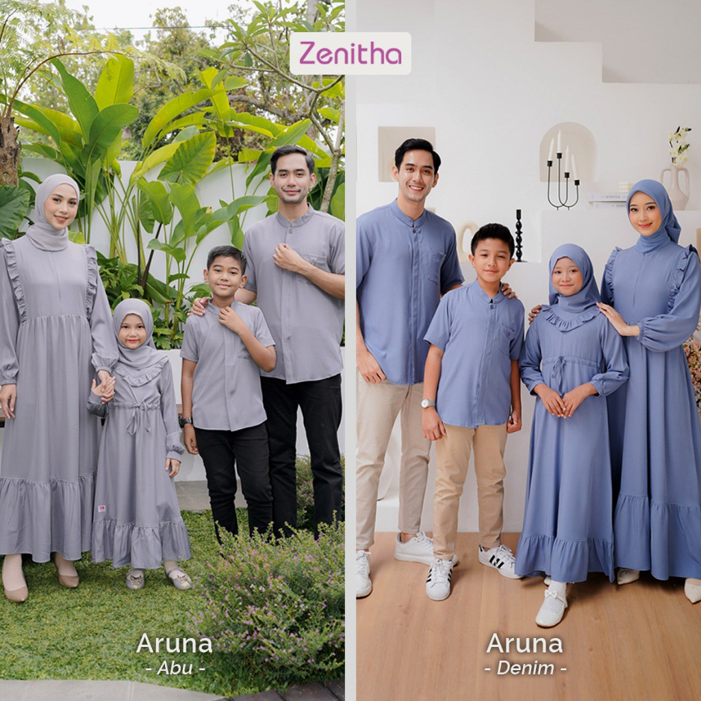TERMURAH Zenitha - Aruna Denim/Abu Sarimbit Keluarga Lebaran Couple Family Set Premium