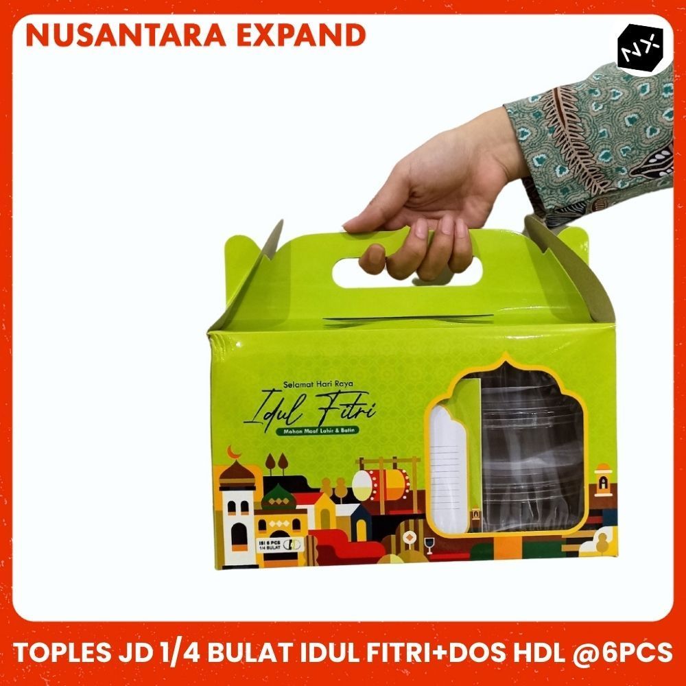 JD Toples Kue Plastik Mika 1/4 Bulat Idul Fitri + Dos Handel isi 6pcs / Toples Kue Hantaran Lebaran 