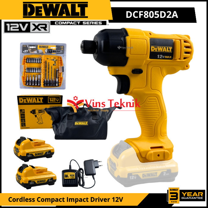 DEWALT DCF805D2A Mesin Obeng Baterai Cordless Compact Impact Driver 107Nm 12V DCF805