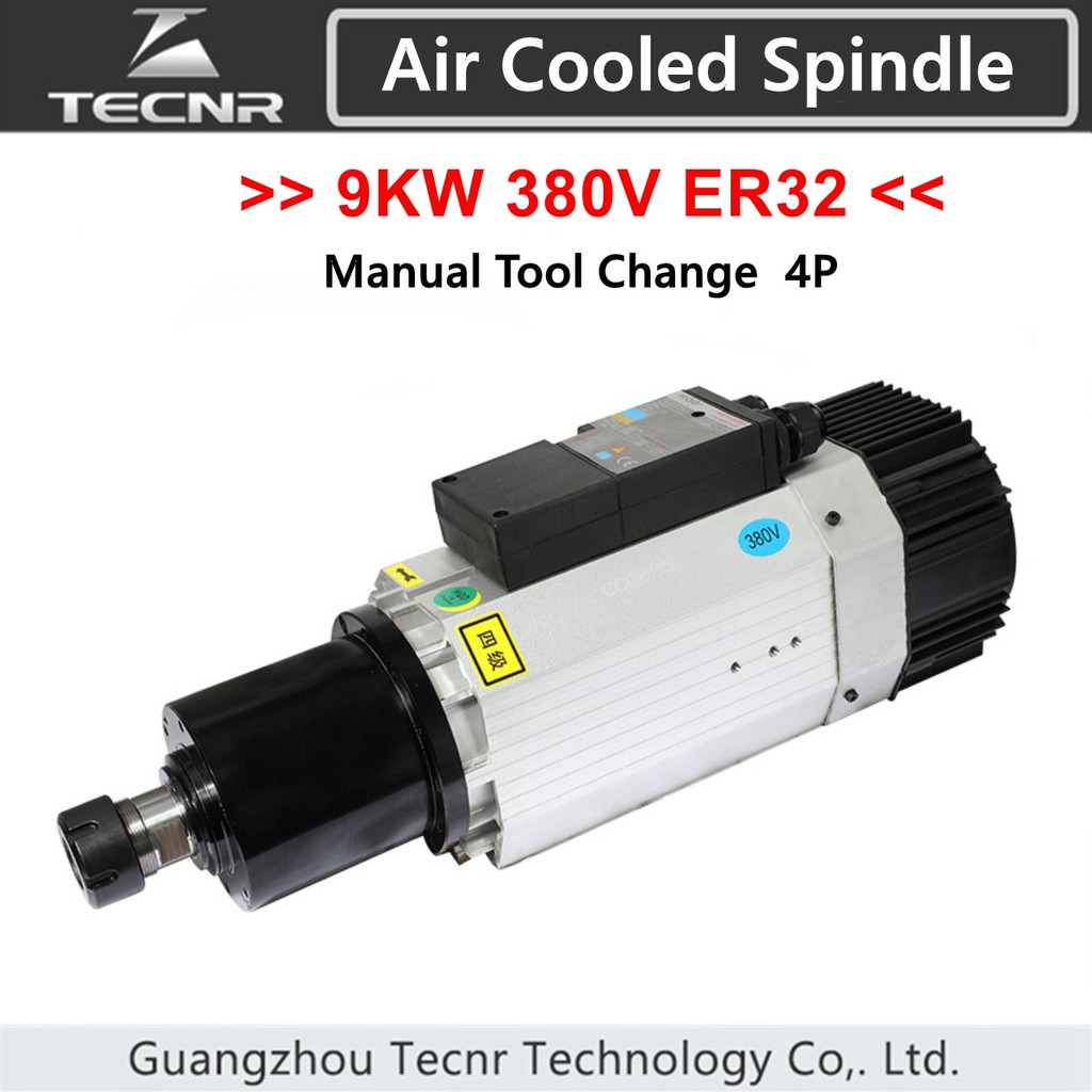 HQD 9KW 380V Air Cooled Spindle Motor ER32 Manual Tool Change 24000RPM 4pcs Bearings For CNC Router 
