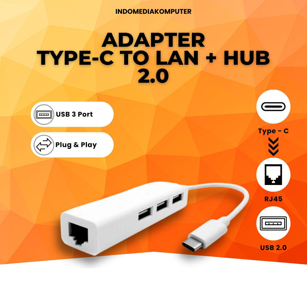 TYPE-C TO LAN + HUB 2.0 3 PORT