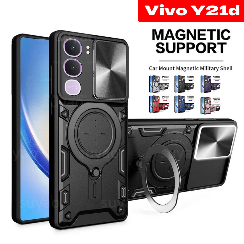 Untuk Vivo Y21d 2025 Kasus Telepon Stand Ring Casing VivoY21d Y21 d Y 21d Pemegang Armor Slide Kamer