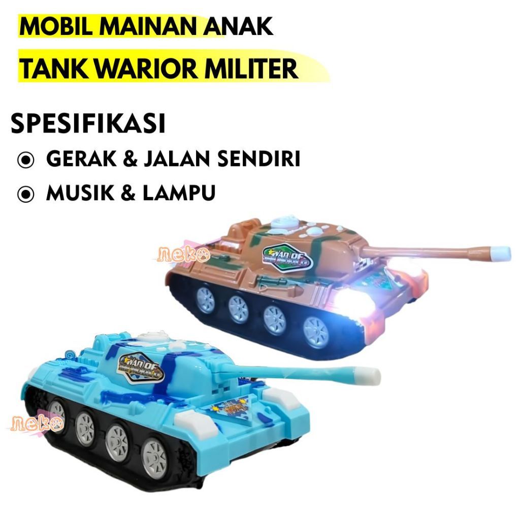 BISA COD Mainan Anak Tank Warrior Militer Musik & Lampu – Mobil Tank Gerak Jalan Sendiri Otomatis SN