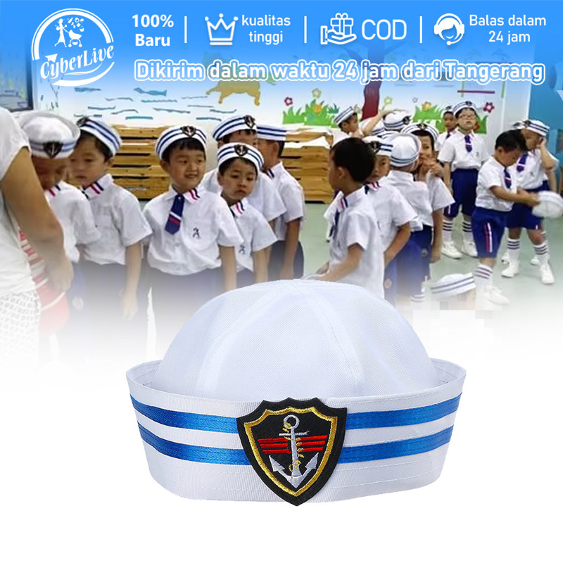 Topi Sailor Biru Putih Topi Sailorman Cosplay Topi Kapten Kapal Topi Pelaut Sailor Navy Topi Sailor