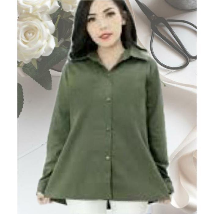 kemeja formal panjang wanita hijau army - hijau army, all size