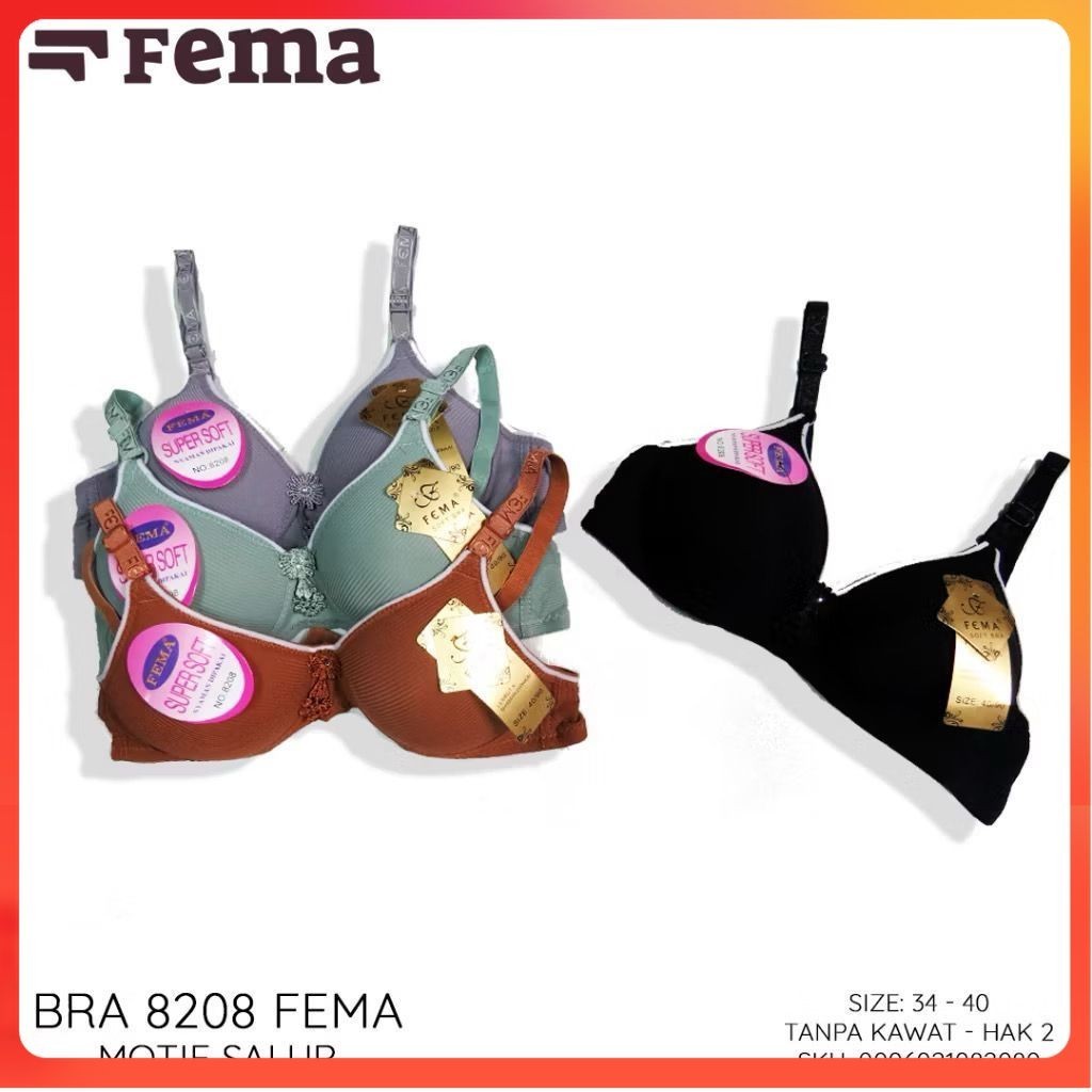 ANKA FEMA Bra 8208 Motif Salur List Tanpa Kawat Kait 2 Busa Tipis
