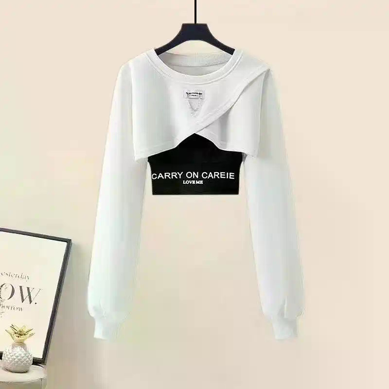 Korea manis keren longgar menumpuk baju penjaga wanita tali gantung + Hip Hop Set