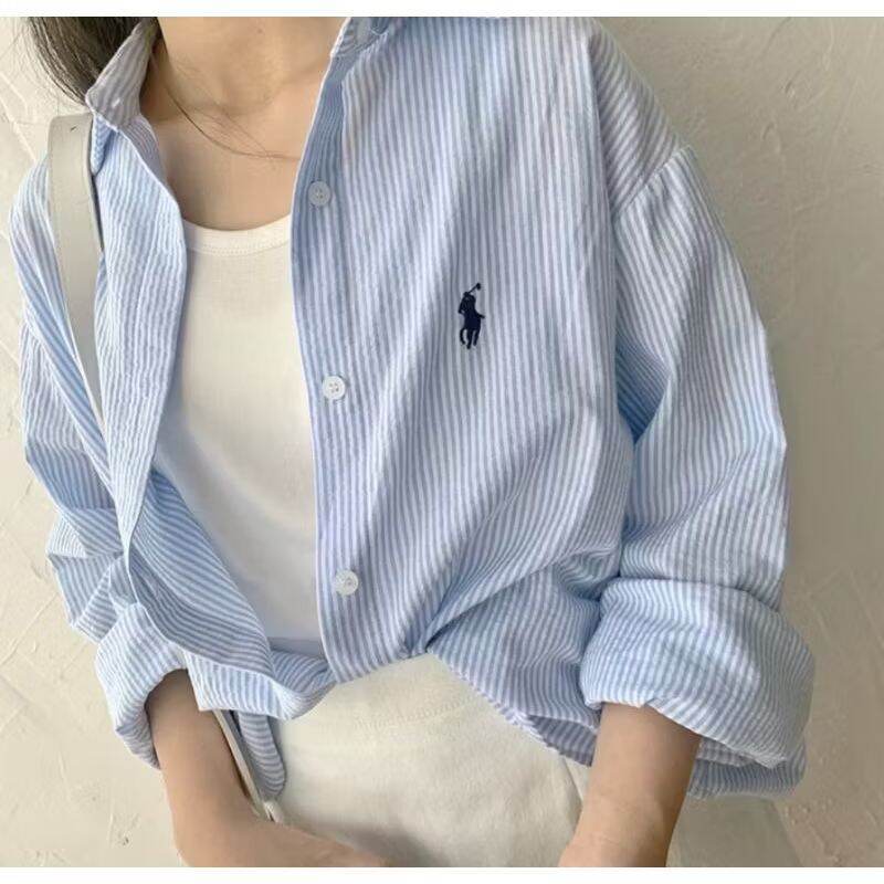 atasan kemeja wanita polo strip elengan panjang / kemeja kerja wanita / polo shirt long sleev polo