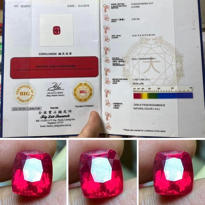 batu natural ruby sertifikat