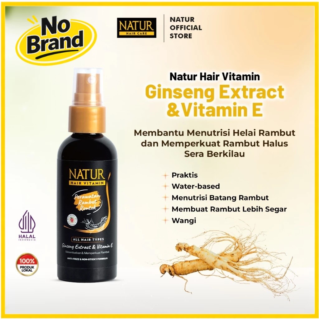 NATUR Hair Vitamin Ginseng 80ml Anti Rambut Rontok - Vitamin Perawatan Rambut Rontok Menguatkan Akar