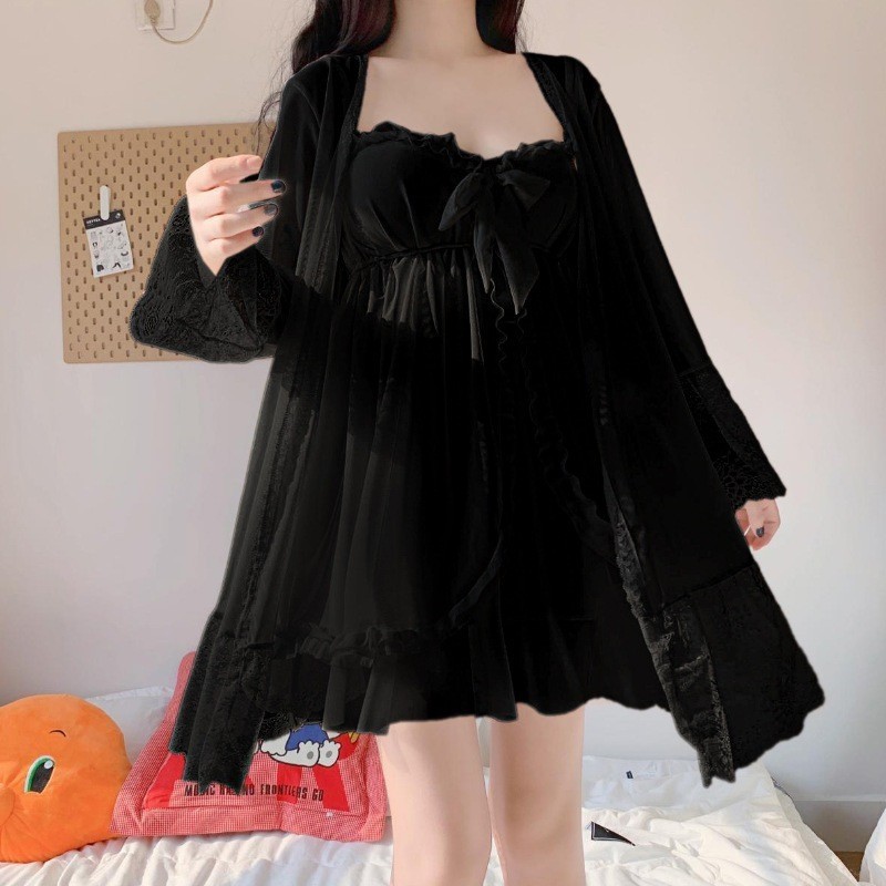 Busur Dasi Halter Piyama Wanita Musim Panas Loungewear Gadis Rasa Manis Dua/Lingerie Sexy Wanita Set