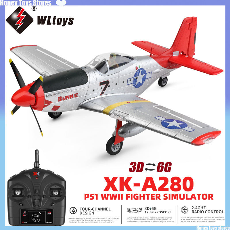 WLtoys XK A280 RC Plane 2.4G 4 3D6G Mode Aircraft P51 Fighter Simulator with LED Searlight RC Airpla