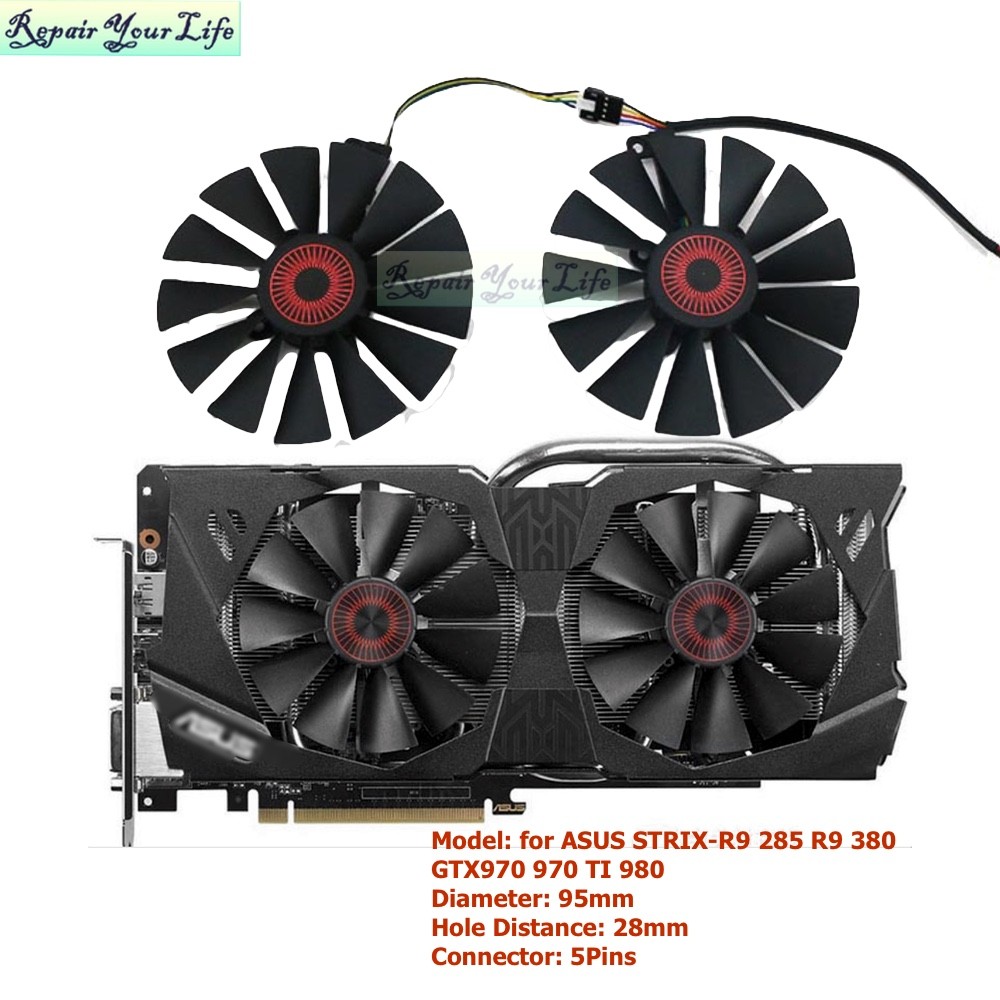 95mm VGA GPU Fans Graphics Card Cooling Fan Cooler for ASUS GTX970 970 TI 980 780 STRIX-R9 285 380 P