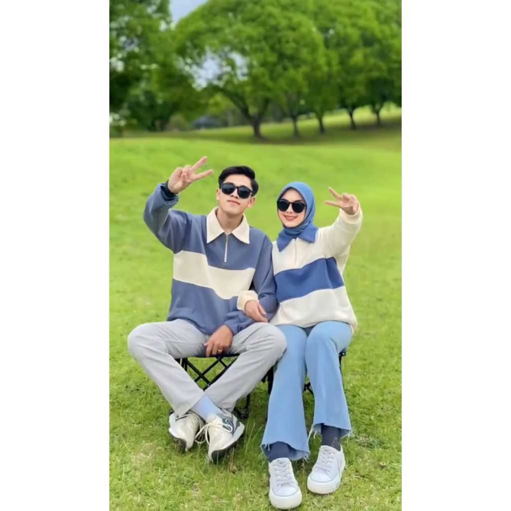 WIDHISTORE Rugby Couple Sweater Kombinasi - Baju Couple Pasangan Kekinian Pria Wanita