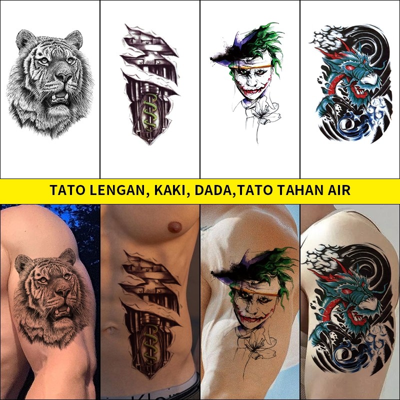 tato lengan, kaki, dada,tato tahan air,7 hari tato temporer anti air,Tato temporer tahan air 3D