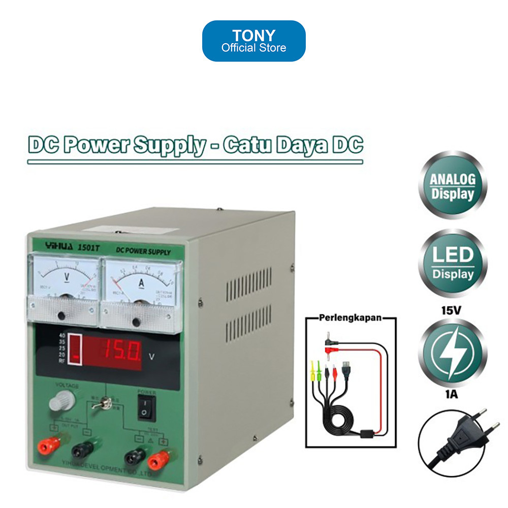 Power Supply YIHUA 1501T - 0-15V 1A DC with Buzzer & Cable - YIHUA 1501T